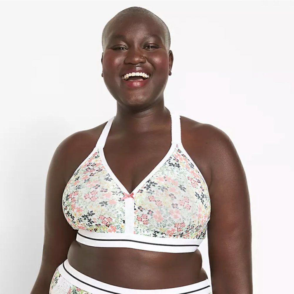 Cacique Floral‎ Cotton Bra, NWOT, Wireless Lightly Lined, Full Coverage Size 44D